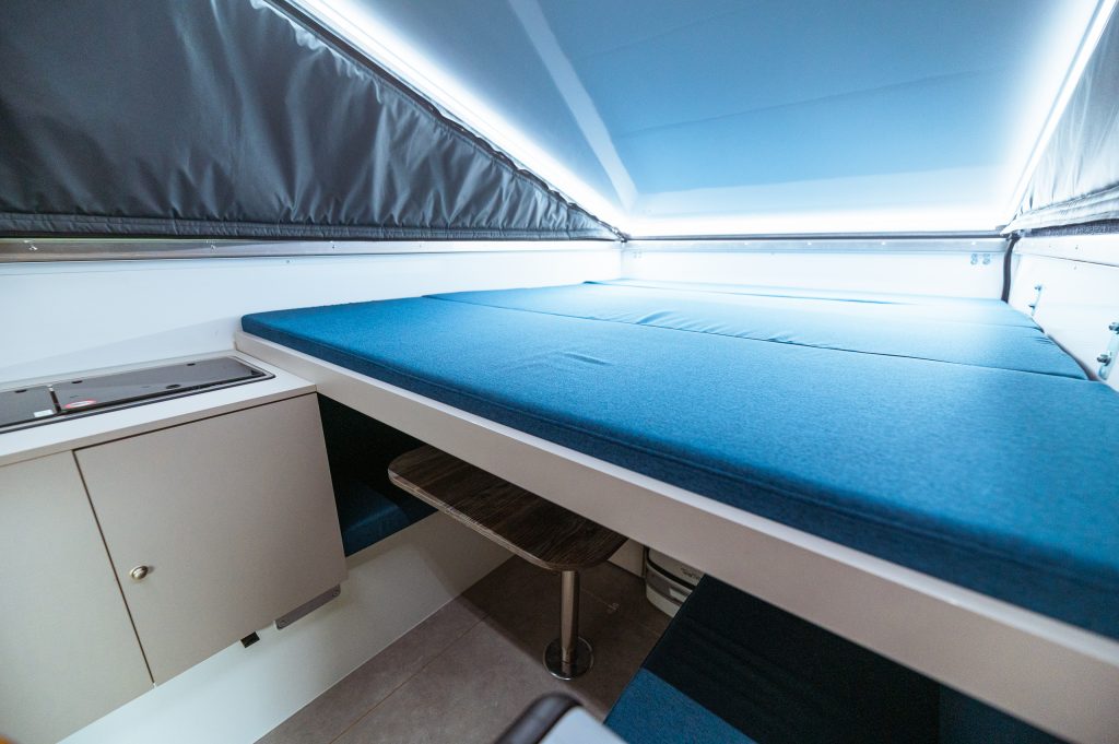 Blue Interior RoadCab; bed extended